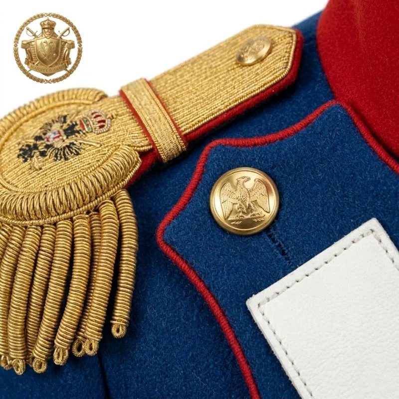 Napoleonic Russian Imperial Infantry Coatee Blue Wool Uniform with Gold Epaulettes and White Cross Belts Custom Made Military Jacket by BuiltCo Sports