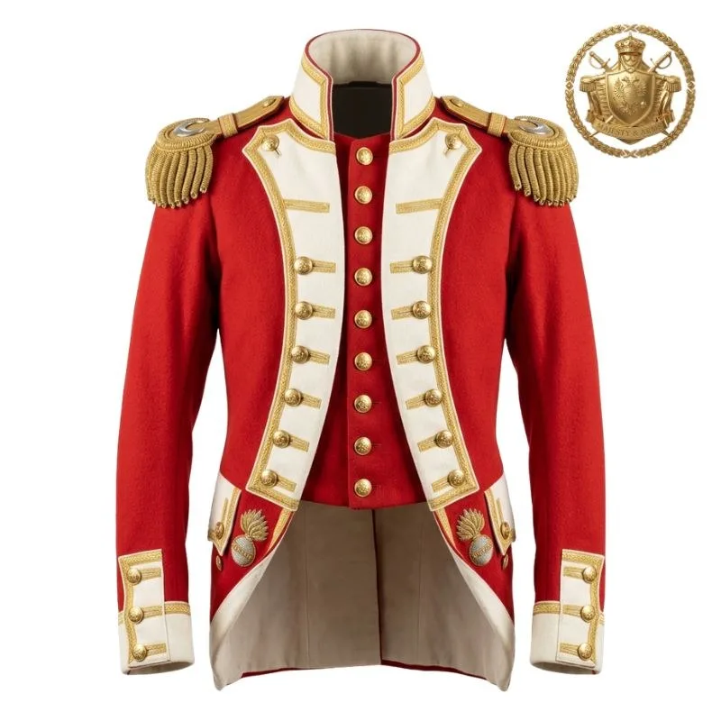 British Napoleonic Redcoat Officer Uniform – Scarlet Wool Coatee with Gold Epaulettes | Builtco Sports