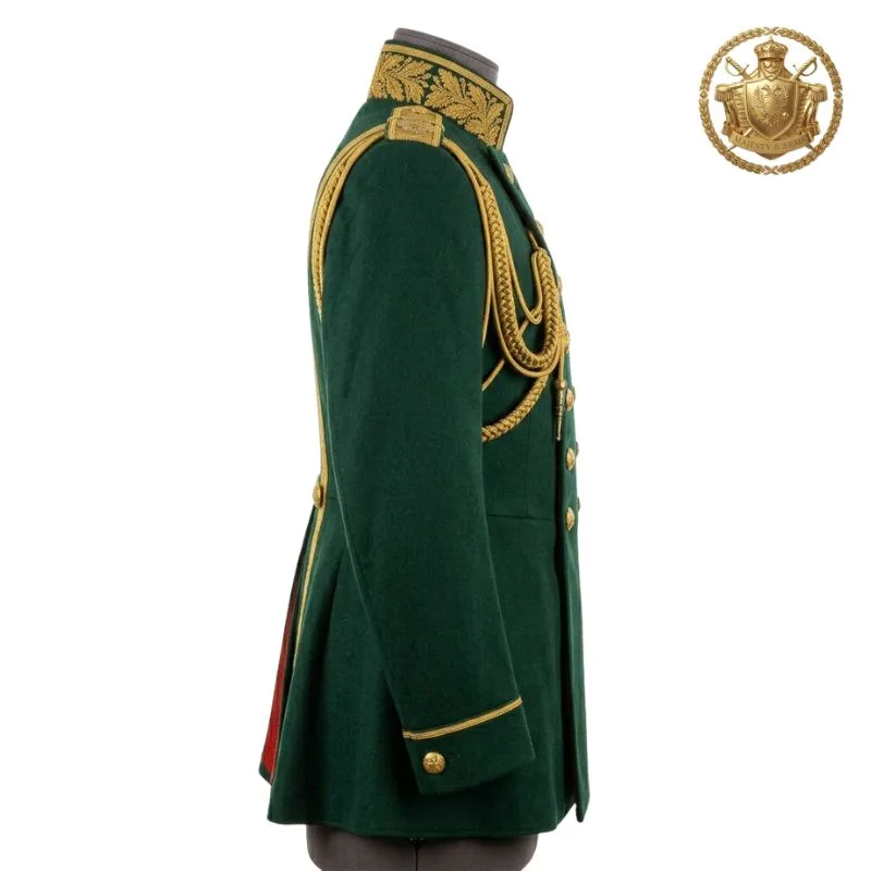 Men's Green & Gold Military Officer Dress Uniform Tunic Jacket