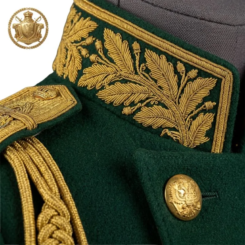 Men's Green & Gold Military Officer Dress Uniform Tunic Jacket