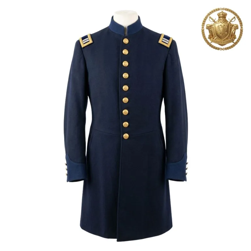 Men's Navy Blue Civil War Officer Frock Coat with Gold Buttons