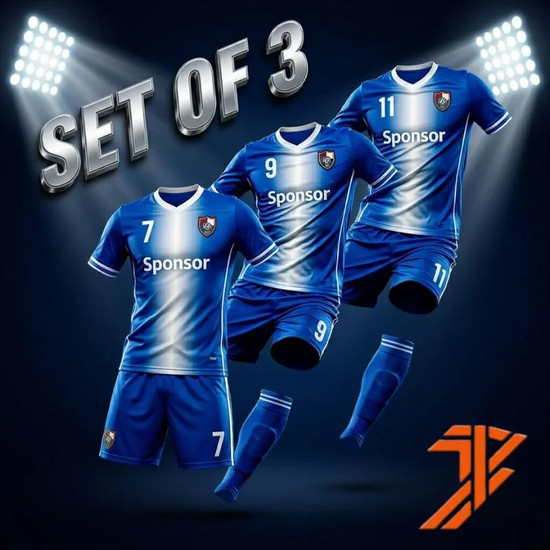 Custom Blue & White Gradient Football Kit with Sponsor Panel | Full Set